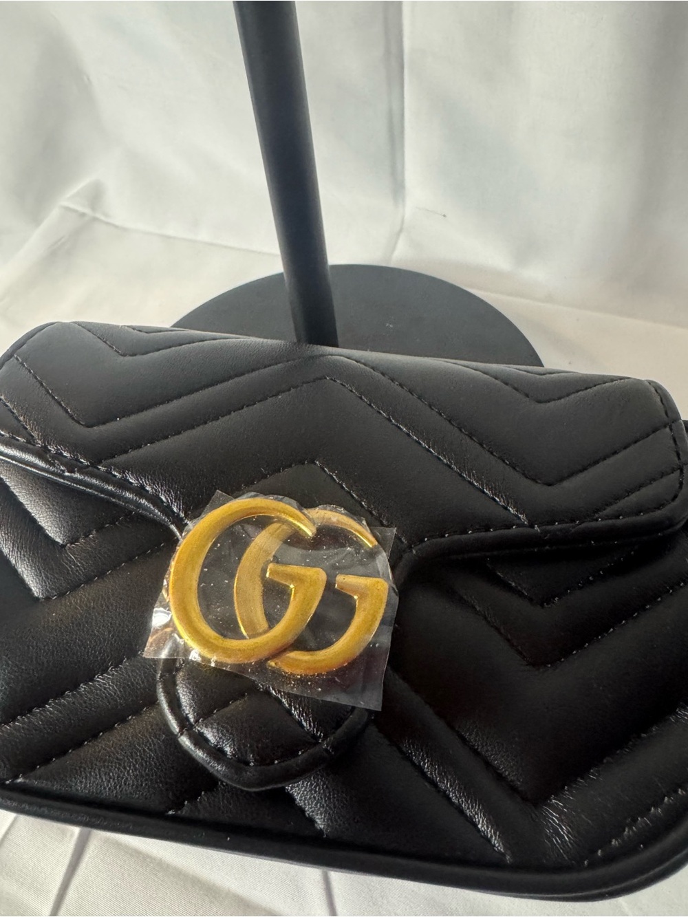 Gucci Black Chevron Quilted Leather Crossbody with Gold Double G Accent